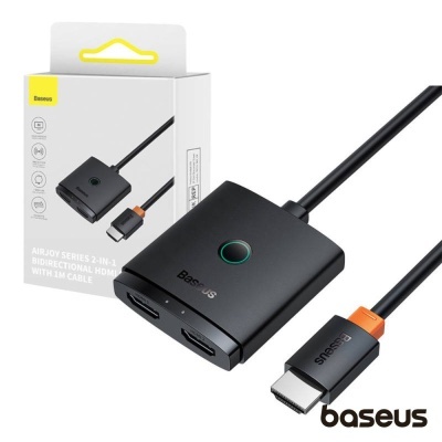 Cabo HDMI bidirecional Baseus AirJoy Series 2 em 1 preto com cabo de 1 metro