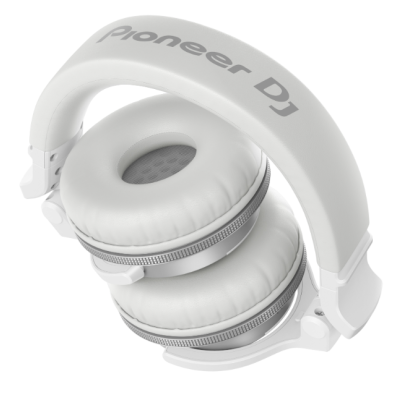 Fones de ouvido brancos Pioneer DJ com almofadas acolchoadas dobrados