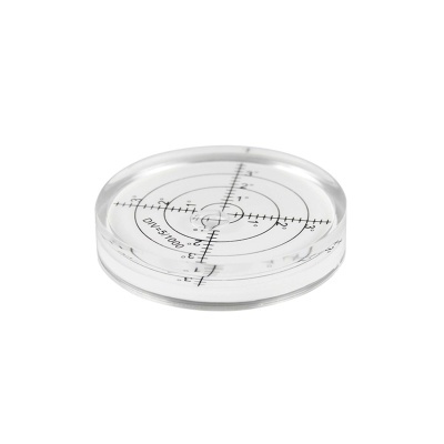 Nivel de bolha redondo transparente com marcações pretas