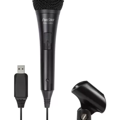 Microfone preto FONESTAR FDM-1000LU com cabo USB e suporte