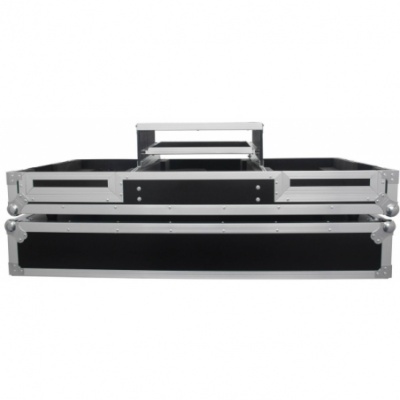 Mala profissional de transporte preta com estrutura metálica e alça.