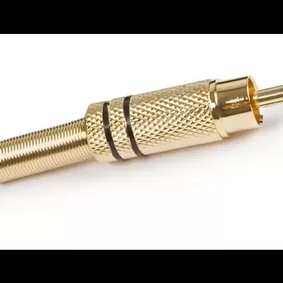 Conector RCA dourado com textura e anéis pretos