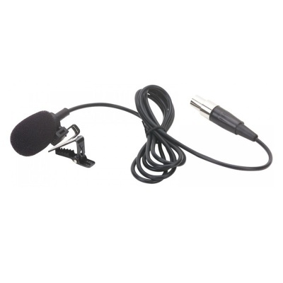 Microfone de lapela preto com cabo e conector XLR