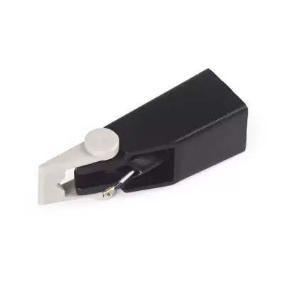 Cabeça de leitura para gira-discos preta e branca com agulha metálica