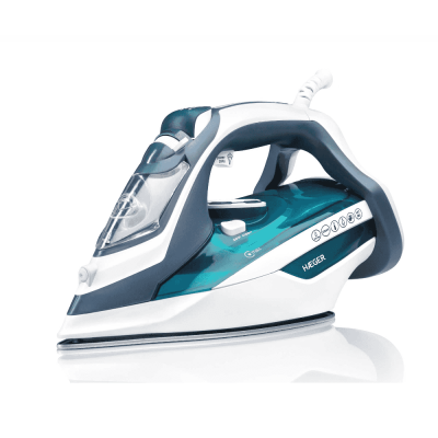 Ferro de engomar a vapor azul e branco HEGER com base metálica