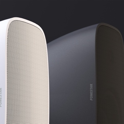 Colunas de som POINSTAR em branco e preto com textura lisa e grelha texturizada