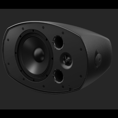 Coluna de som preta com vários altifalantes circulares