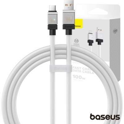 Cabo de dados Baseus branco com conetores USB e USB-C prateados