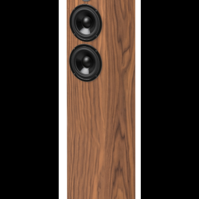 Coluna de som torre em madeira castanha com três altifalantes