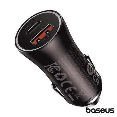 Carregador de carro Baseus com duas portas USB em preto