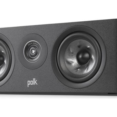 Coluna central de som Polk preta com dois altifalantes e um tweeter central