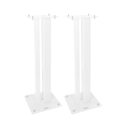 Par de suportes para colunas de som brancos em metal com base quadrada