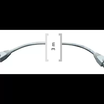 Cabo de rede cinzento com conectores RJ45 e etiqueta de 3 metros