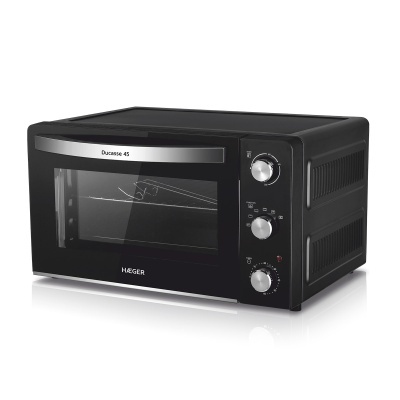 Forno elétrico portátil preto HAEGER Ducasse 45 com porta de vidro e botões laterais