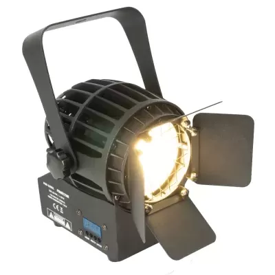 Luz profissional preta com barn doors e grelha de ventilação