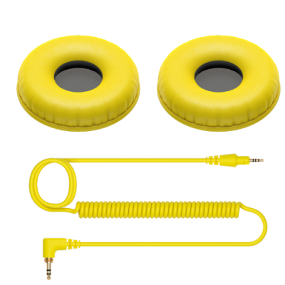 Almofadas de ouvido amarelas para auscultadores com cabo de áudio amarelo