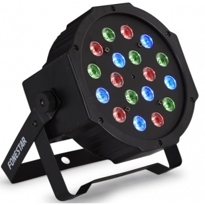 Luz LED Par preta com LEDs coloridos vermelho, verde e azul e suporte metálico ajustável