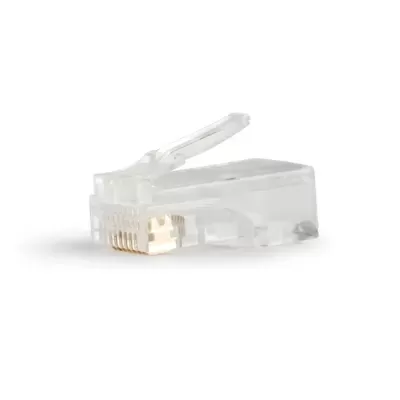 Conector RJ45 transparente com contatos dourados