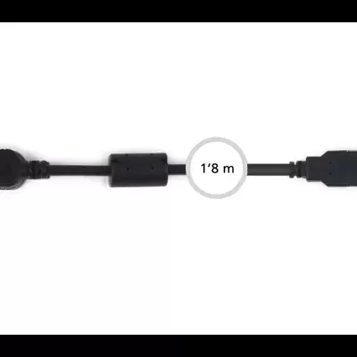 Cabo USB preto com conector macho USB-A e conector fêmea USB-A, comprimento 1,8 m