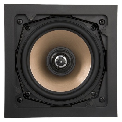 Coluna de som quadrada embutida preta com cone dourado central