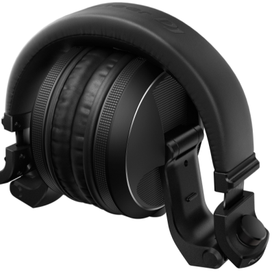 Auscultadores profissionais pretos com almofadas em couro sintético e estrutura dobrável