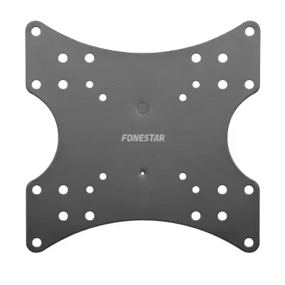 Suporte metálico cinza escuro para TV com furos e texto FONESTAR