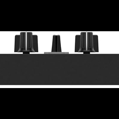 Consola DJ preta vista lateral com botões e portas USB-C