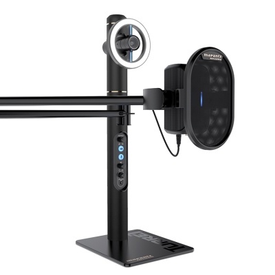 Suporte para scanner 3D preto com braço ajustável e scanner integrado