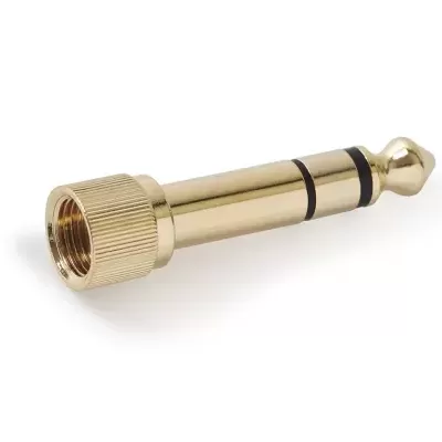Adaptador de áudio metálico dourado com dois anéis pretos