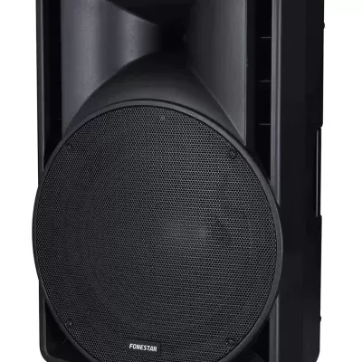 Alto-falante preto FONESTAR com grelha metálica circular e estrutura de plástico