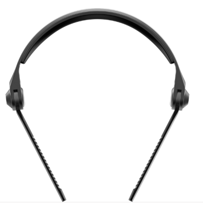 Fone de ouvido preto com arco superior acolchoado