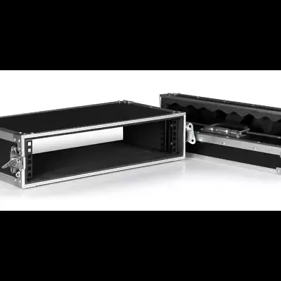 Mala de transporte profissional preta aberta com interior acolchoado