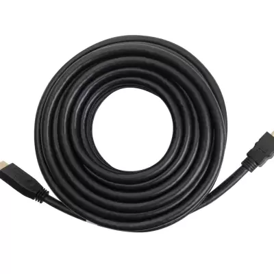 Cabo HDMI preto enrolado com conetores em ambas as extremidades