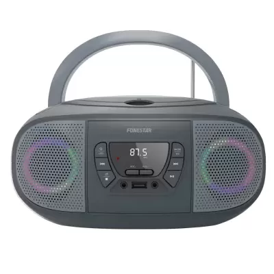Rádio portátil preto FONESTAR com altifalantes iluminados e visor digital