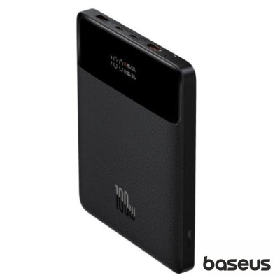 Power bank preto Baseus com visor digital e capacidade 100W
