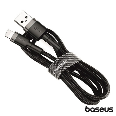 Cabo USB preto trançado Baseus com terminações USB e Lightning