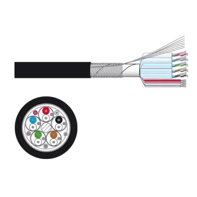 Cabo de rede com oito pares de fios coloridos e revestimento preto