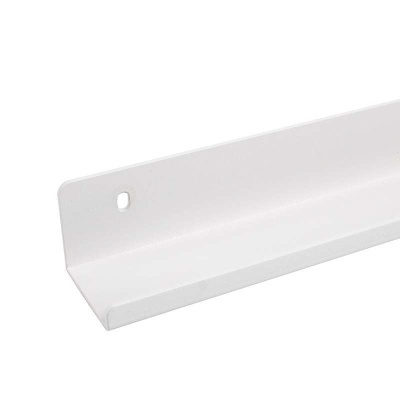 Prateleira metálica branca com furo para fixação