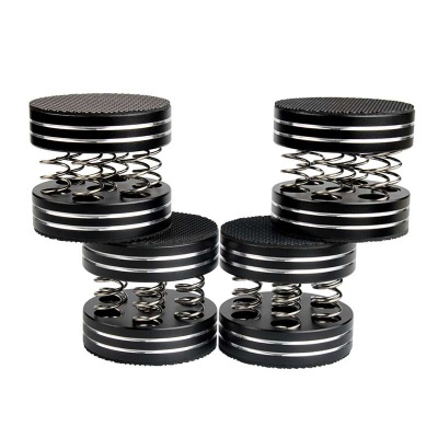 Suportes circulares pretos com molas metálicas em fundo branco