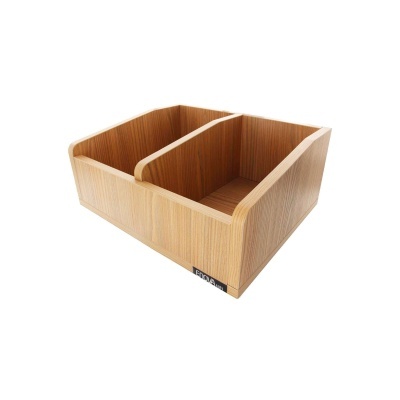 Organizador de madeira clara com duas divisórias