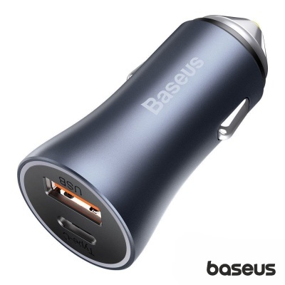 Carregador de carro Baseus cinza metálico com portas USB