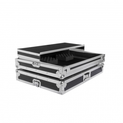 Maleta rígida preta com proteção em espuma e detalhes metálicos