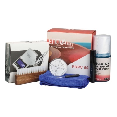 Kit limpeza discos vinil com escova, spray, pano azul e embalagem Enova HiFi
