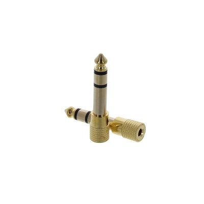 Adaptador áudio jack dourado e preto 6,35 mm