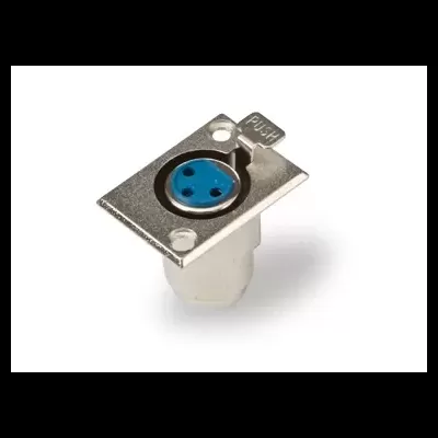 Conector elétrico metálico azul com botão PUSH