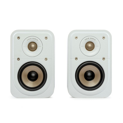 Par de altifalantes brancos com cones dourados e detalhes em preto