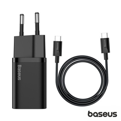 Carregador de parede Baseus preto com cabo USB-C
