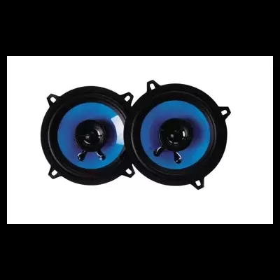 Par de colunas de áudio azuis e pretas sobre fundo branco