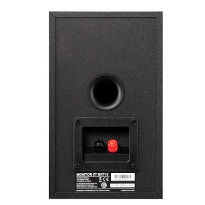 Coluna preta com terminal de ligação e etiqueta