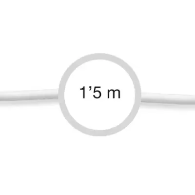 Cabo auxiliar branco com conetores jack 3,5 mm e texto 1'5 m